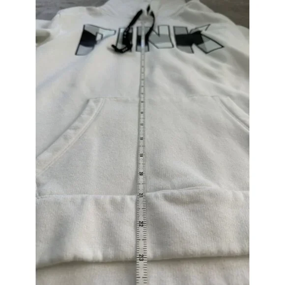 Victorias Secret Pink Sherpa Lined White Logo Hoodie Size Small - Picture 6 of 7